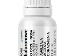 Kwas hialuronowy (oko)– zapewnia ochronę oka przed podrażnieniami, wysychaniem oraz jest istotnym czynnikiem wpływającym na długotrwałe nawilżenie powierzchni oka. Dzięki zawartości kwasu hialuronowego preparat wspomaga tworzenie filmu łzowego, stabilizuje środowisko rogówki i wspiera jej regenerację. Kwas hialuronowy (nos)- wiążąc wodę tworzy ochronną warstwę na śluzówce. Chroni przed wysuszaniem śluzówki spowodowanym przez ogrzewanie czy suche powietrze. Wspomaga gojenie i przywraca naturalne nawilżenie.