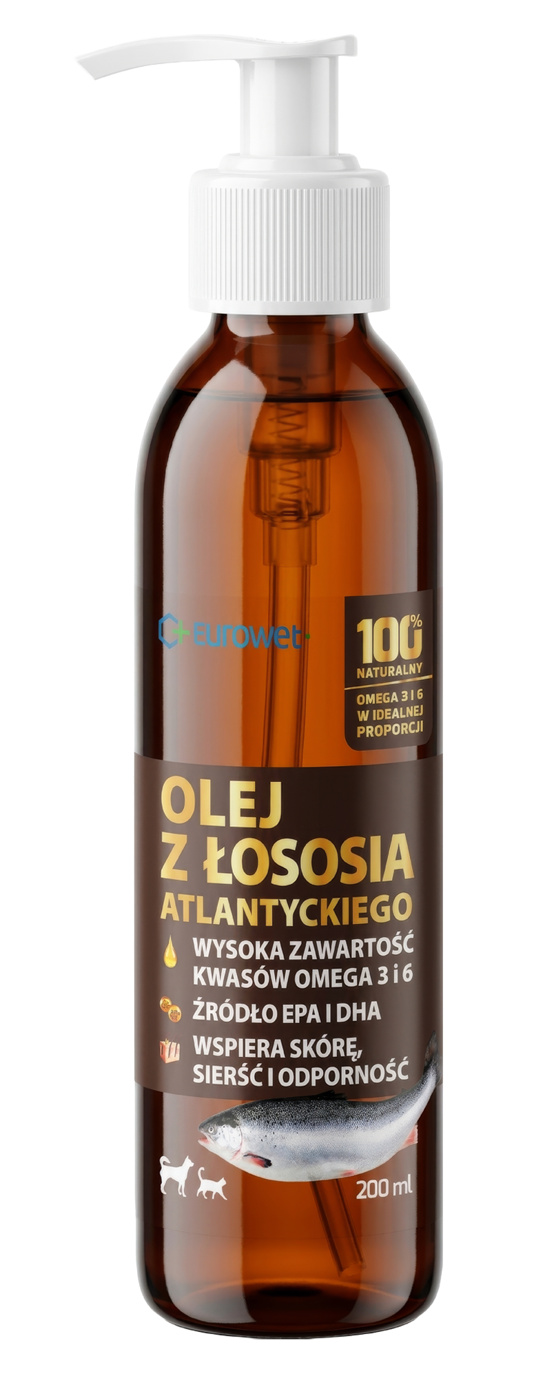 Olej z łososia atlantyckiego dla psów i kotów – Omega-3 i 6 (EPA, DHA) | Eurowet 3 Olej z łososia Eurowet 200 ml